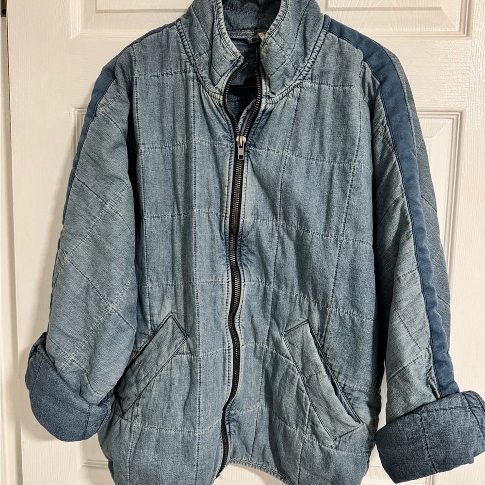 Free People Blue Denim Jean Jacket Casual Style